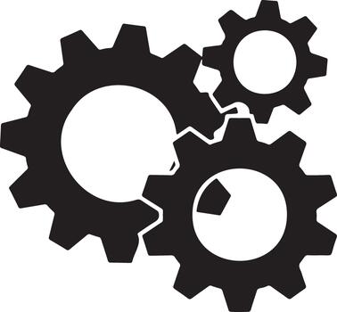 Three interlocking transparent gears in mechanical arrangement vector