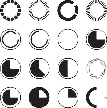 Collection of circular loading progress indicators and icons vector