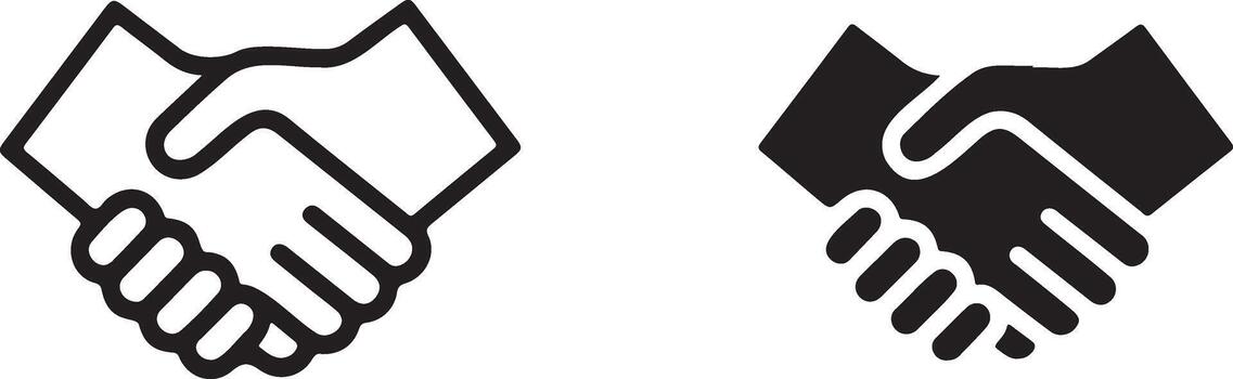 Two Handshake Icons in Outline and Solid Transparent Style vector