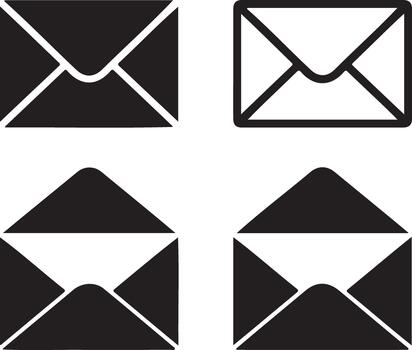 Four envelope icons showing open and closed states vector