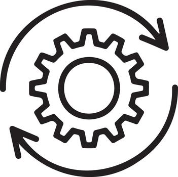 Circular arrows around a gear symbolizing process and workflow vector