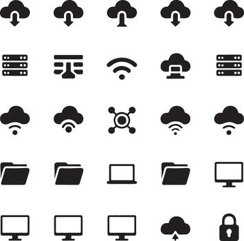 nube informática y red tecnología íconos conjunto vector