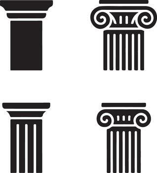 cuatro estilizado arquitectónico columnas en transparente y blanco vector