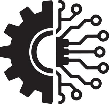 Fusion of mechanical engineering and digital technology icon vector