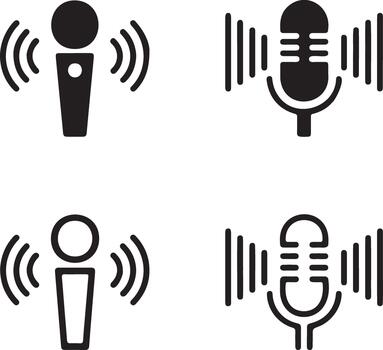 Four microphone icons representing sound and broadcasting vector
