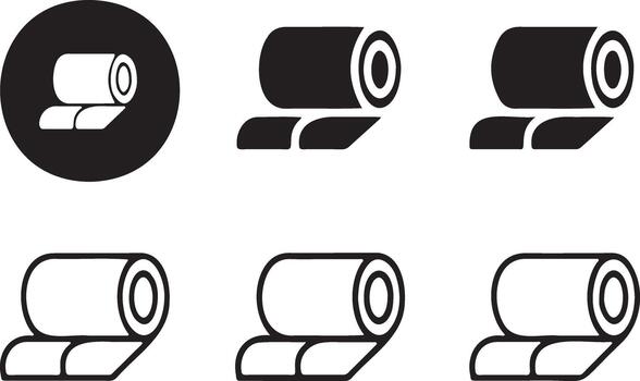 Set of six icons representing rolled material or paper vector