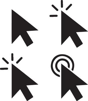 Four transparent computer mouse cursor icons showing different states vector