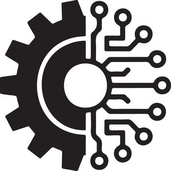 Abstract icon merging mechanical gear and digital circuitry vector
