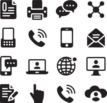 Collection of communication and technology icons for digital design vector