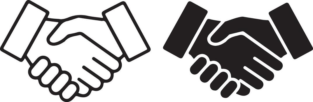 contorno y sólido apretón de manos íconos en transparente antecedentes vector