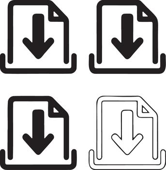Set of four download icons representing file transfer and data saving vector
