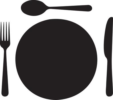Silhouette of a place setting with plate fork spoon and knife vector