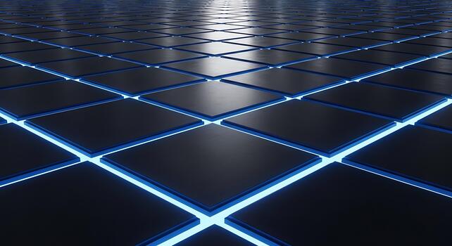Tiles Pattern Glowing Neon Blue Light Grid Array Futuristic Texture photo