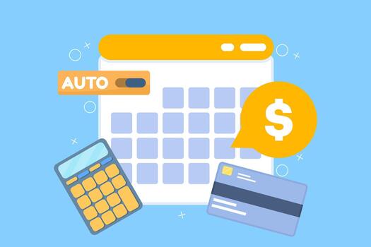 automatizado suscripción facturación sistema, anual y mensual pago métodos para digital servicios, en línea negocio afiliación cuota proceso, moderno ilustración. vector