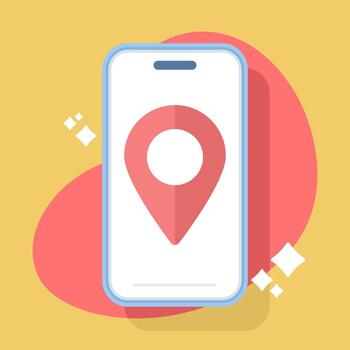 Modern smartphone with a GPS location pointer, illustrating mobile navigation, travel directions, and location-based services in a clean graphic style. vector