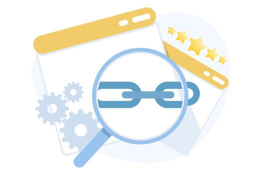 Link building illustration with interconnected links, representing SEO strategy, backlink creation, digital marketing, website authority, and improved online visibility. flat illustration. vector