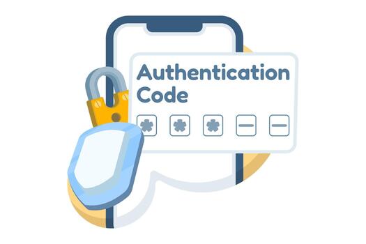 Two-factor authentication on mobile phones. Password and numeric code protect user accounts, prevent unauthorized access, and enhance cybersecurity. vector