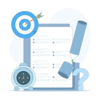 Exam finished concept. Stopwatch and completed test sheet with marked answers. Time management, academic performance, schedule planning, educational success . vector