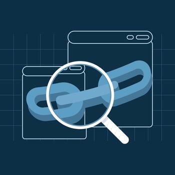 Link building SEO concept with backlinks as a digital marketing strategy to increase website traffic, domain trust, and search performance, illustrated with icons on a dark background. vector