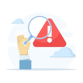 Problem solving and incident management concept. Flat design with alert sign highlighting risk detection and root cause investigation. flat illustration on background vector