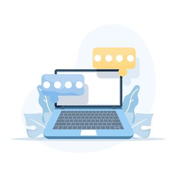 speech bubble with a notebook icon, representing a photo gallery platform. Online social conversation, comment interaction, and emoji messaging concept in a modern flat illustration. vector