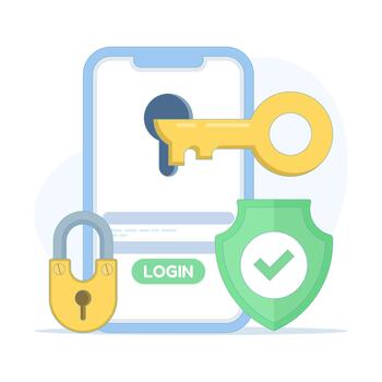 contraseña y llave proteger teléfono inteligente en línea seguridad, cifrado, seguro acceso, usuario autenticación, ciber proteccion, digital intimidad ilustración. vector