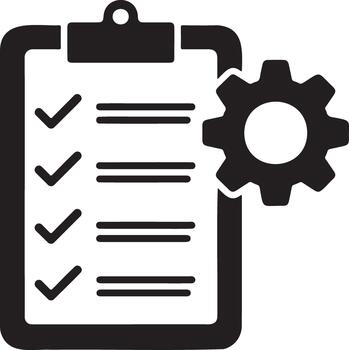 Checklist with gear icon representing task management and operations vector