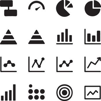Collection of transparen and white icons representing data visualization and analytics vector