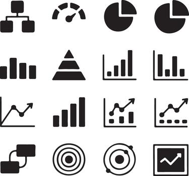 Collection of transparen and white icons representing data and analytics vector