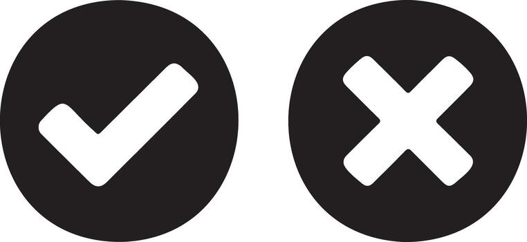 si o No símbolos marca de verificación y cruzar en círculos vector