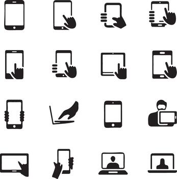 colección de íconos representando pantalla táctil dispositivo Interacción vector