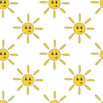 Seamless pattern. Smiling Face Sun with tongue. Groovy style background. flat illustration. vector