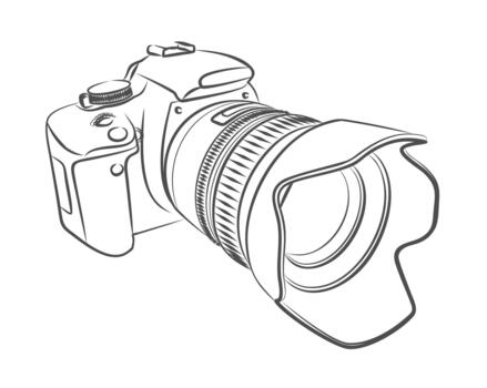 Sketch of the camera with lens. vector