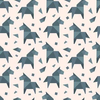 Origami Geometric Horse Pattern Illustration Seamless. Triangular shapes create a modern design perfect for backgrounds or textiles. vector