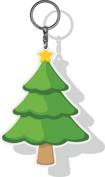 Christmas tree with star on a keychain without background vector