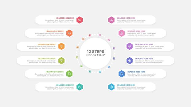 12 Steps Circular Round Business Process Infographic Design Template vector