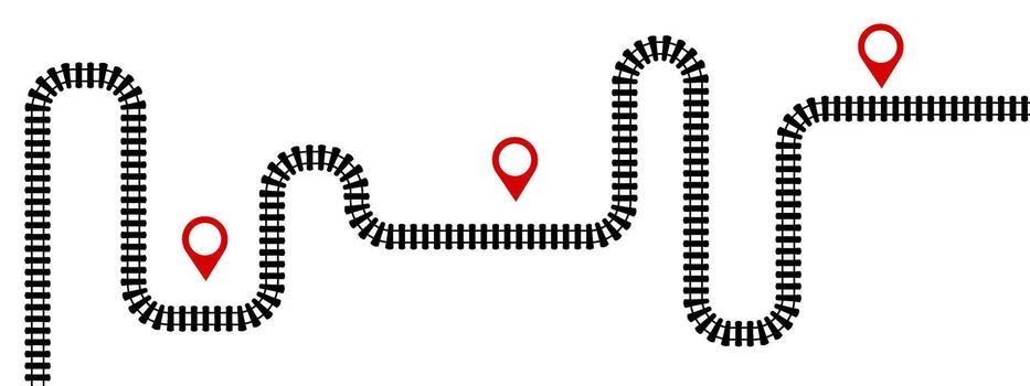 Railway route map infographic template. curved train tracks with station pins, symbolizing journey roadmap, travel timeline, and railroad navigation concept. vector