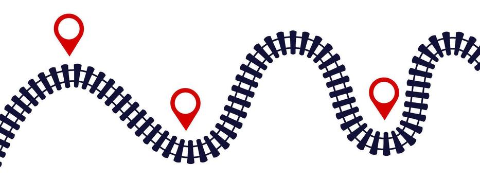 tren ruta infografía modelo. curvo ferrocarril pistas con viaje patas, simbolizando viaje mapa, estación mapa vial, y ferrocarril navegación cronograma concepto. vector