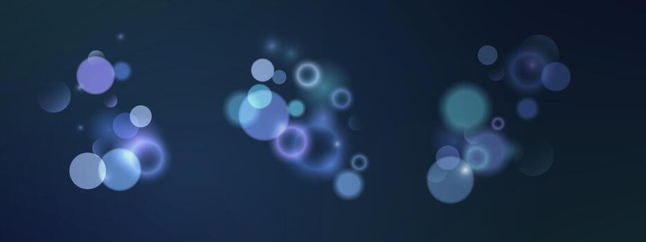 Dreamy bokeh light background. overlapping blue and purple circles with soft blur and glow, symbolizing magic night sky fantasy, abstract sparkle effect, and ethereal design. vector
