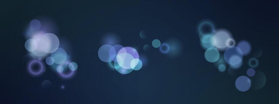 Bokeh light effect background. blurred blue and purple glowing circles with sparkle texture, symbolizing dreamy night sky, magic fantasy atmosphere, and abstract neon design concept. vector