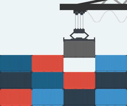 container shipping. taking one container from a stack of containers vector
