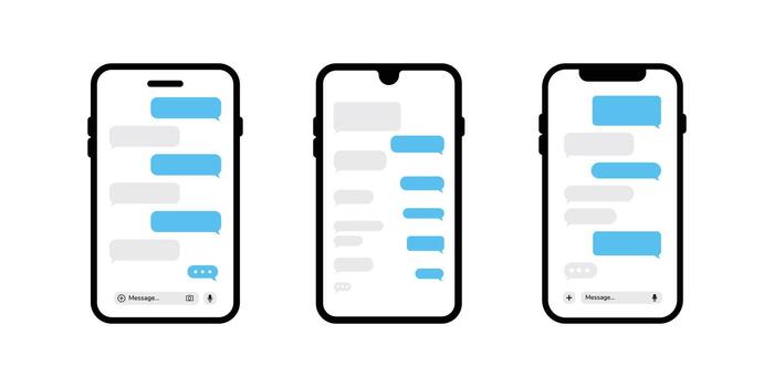 Chatting in smartphone. Send or receive sms on app. Online chatting. Speech bubble message on phone. Speech bubbles for chat. vector