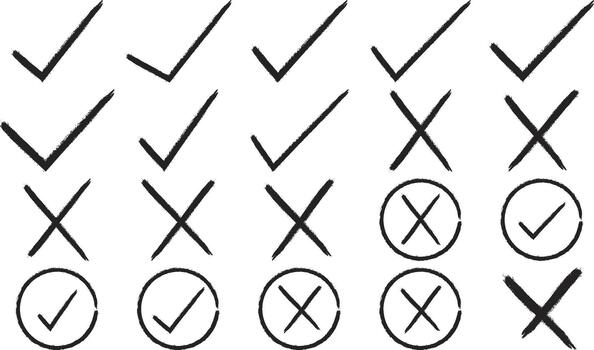 Check Mark and Cross Icon Symbols for Approval and Rejection vector