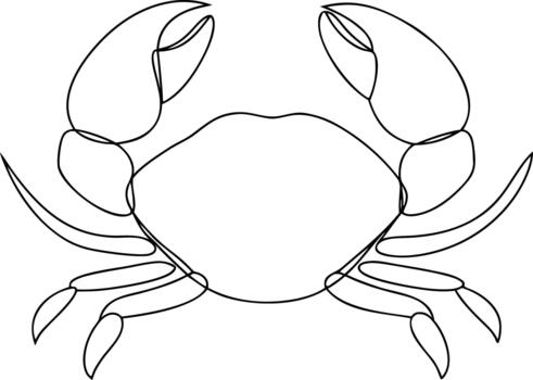 Single line drawing of a crab with claws raised crustacean vector