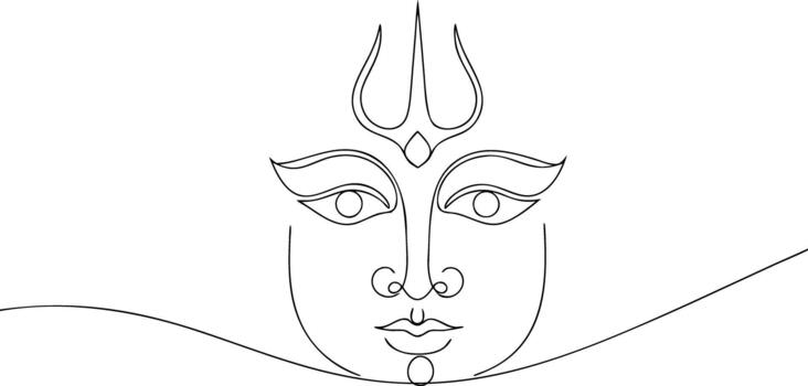 Abstract face with trident and wavy lines line art vector