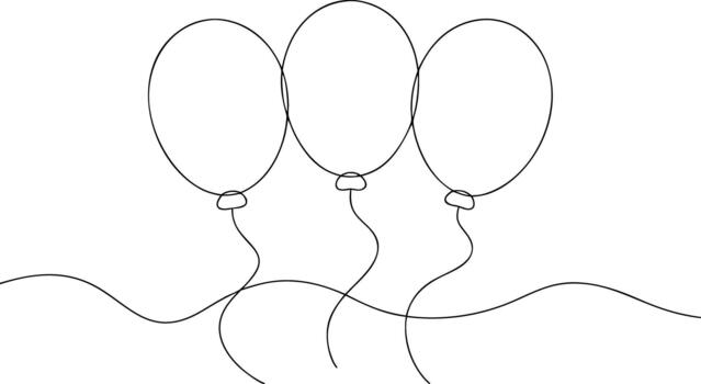 Three balloons floating on strings celebration vector