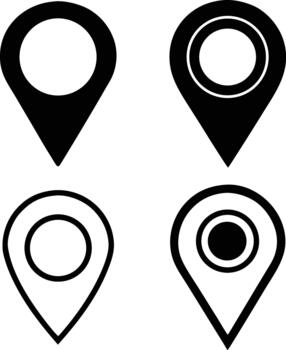 Four Black Location Pin Icons on White map marker navigation vector