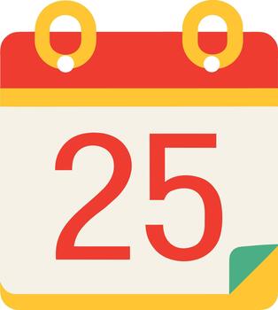 Red calendar page with number 25 date twenty five vector