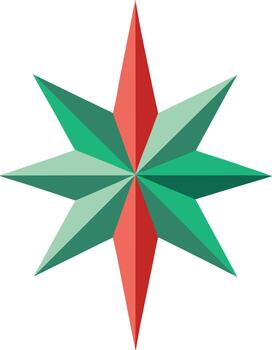Red and green geometric starburst shape abstract vector
