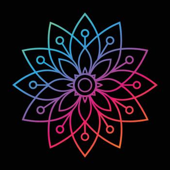 Geometric mandala with gradient colors on black background vector